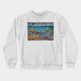 Watercolor Sketch - Summer, Beach, Gazebo, Sailboat.. 2013 Crewneck Sweatshirt